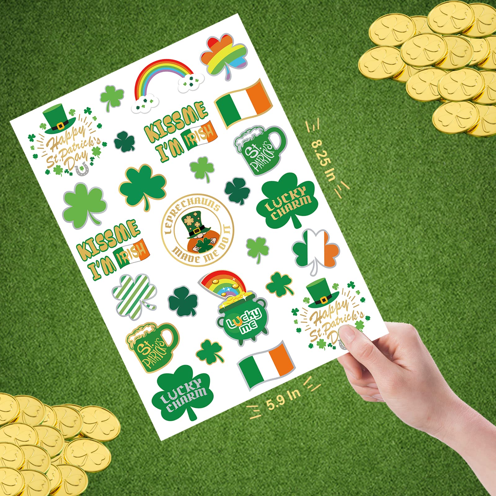 St Patricks Day Tattoos Shamrock Glitter Tattoos Party Decor Kiss Me I'm Irish Party Favor Four Leaf Clover Party Decor Accessories