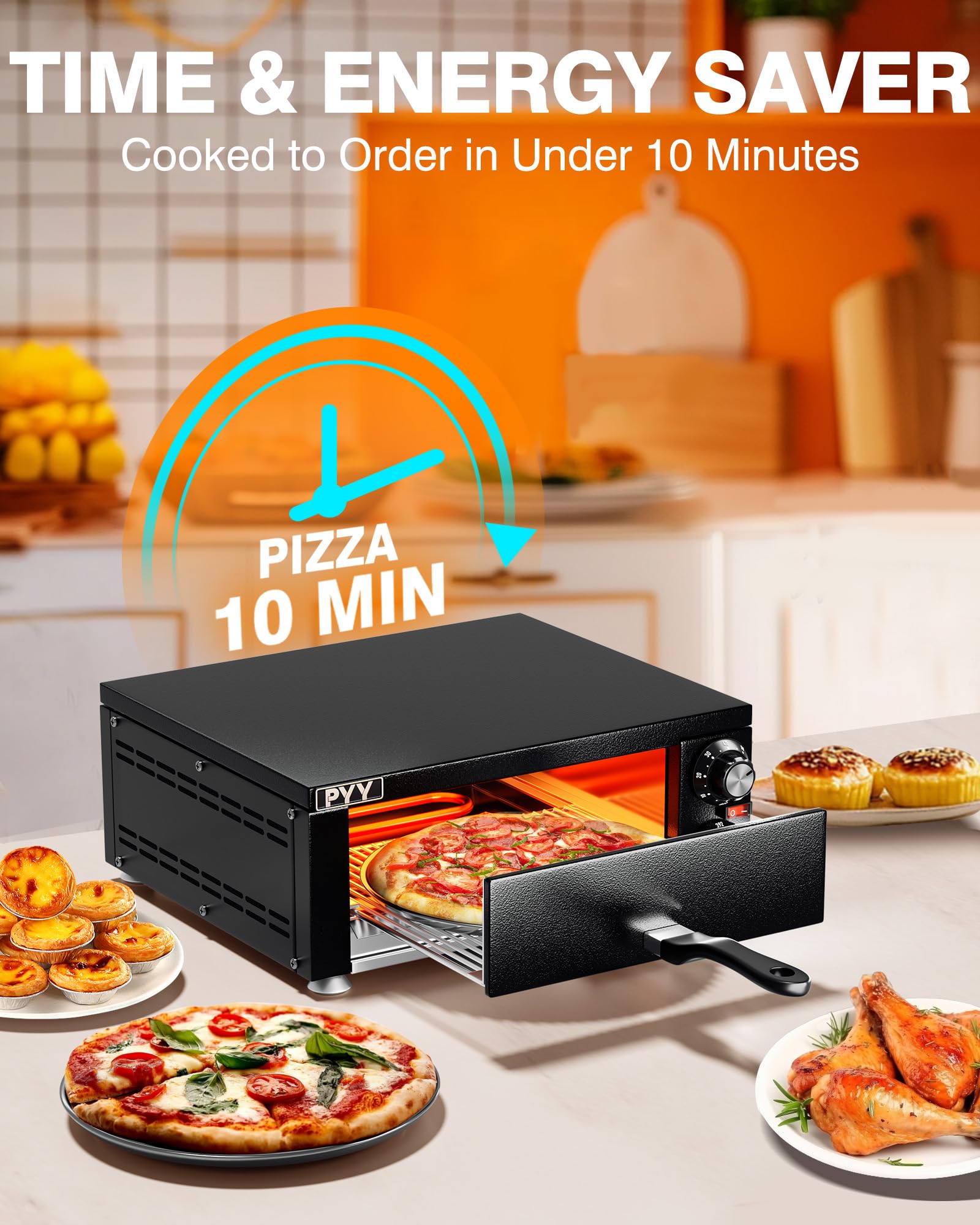 PYY Electric Pizza Oven Indoor Countertop Pizza Oven Commercial Pizza Maker Machine for Home with Timer Stainless Steel Pizza Cooker