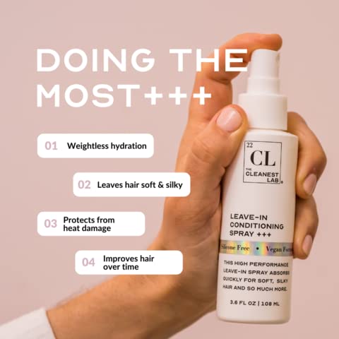 The Cleanest Lab Leave-In Conditioner Mist Spray. Dry & Damaged Hair Treatment. Miracle Hydration Heat Protectant. De-Frizz & Detangles. Add Volume & Prime for Style. 3.6 Fl. Oz