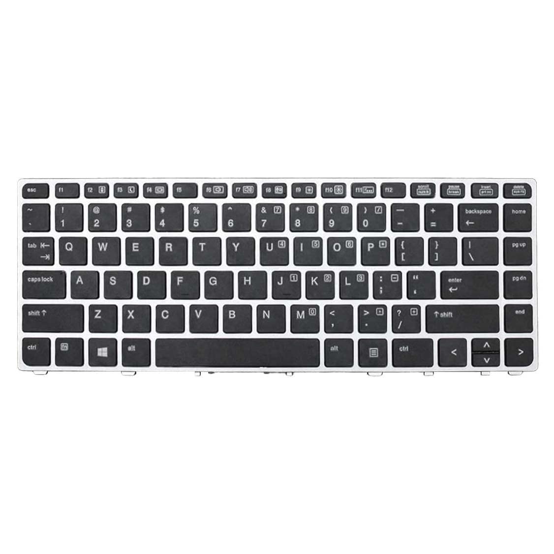 ADIUMA New Keyboard Compatible with EliteBook Folio 9470M 9470 9480 9480M Silver Frame Black Without Point Stick