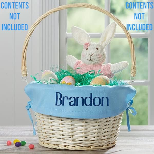 Personalization Universe Personalized Hand-Woven Willow Easter Basket with Folding Handle -First Easter, Egg Hunt, Vintage-Inspired Design, Embroidered with Any Name - Light Blue