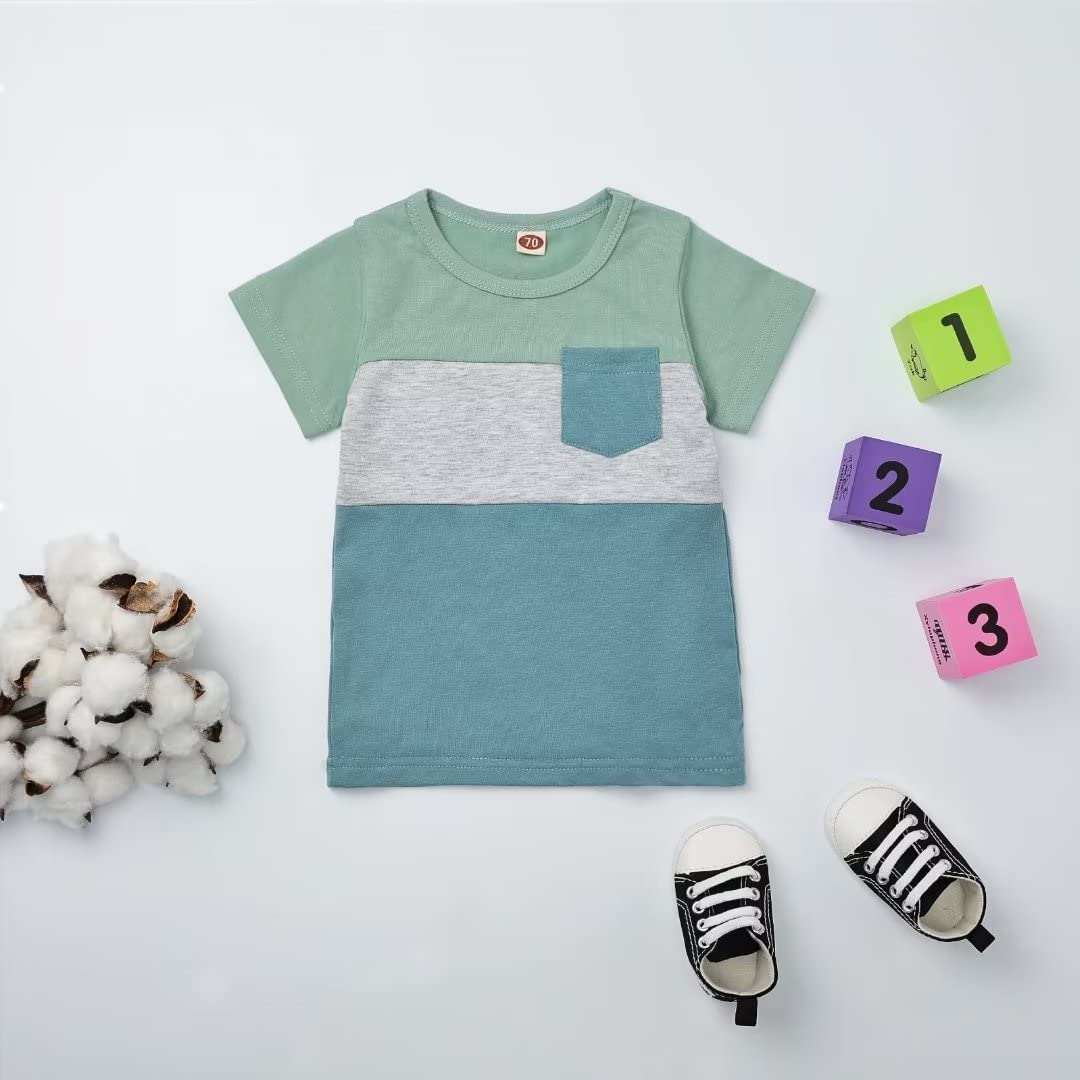 Toddler Boy Clothes 2T Baby Boys Summer Outfits Short Sleeve Patchwork Shirt & Shorts Set 2 Piece, Light Blue 2-3T/90cm