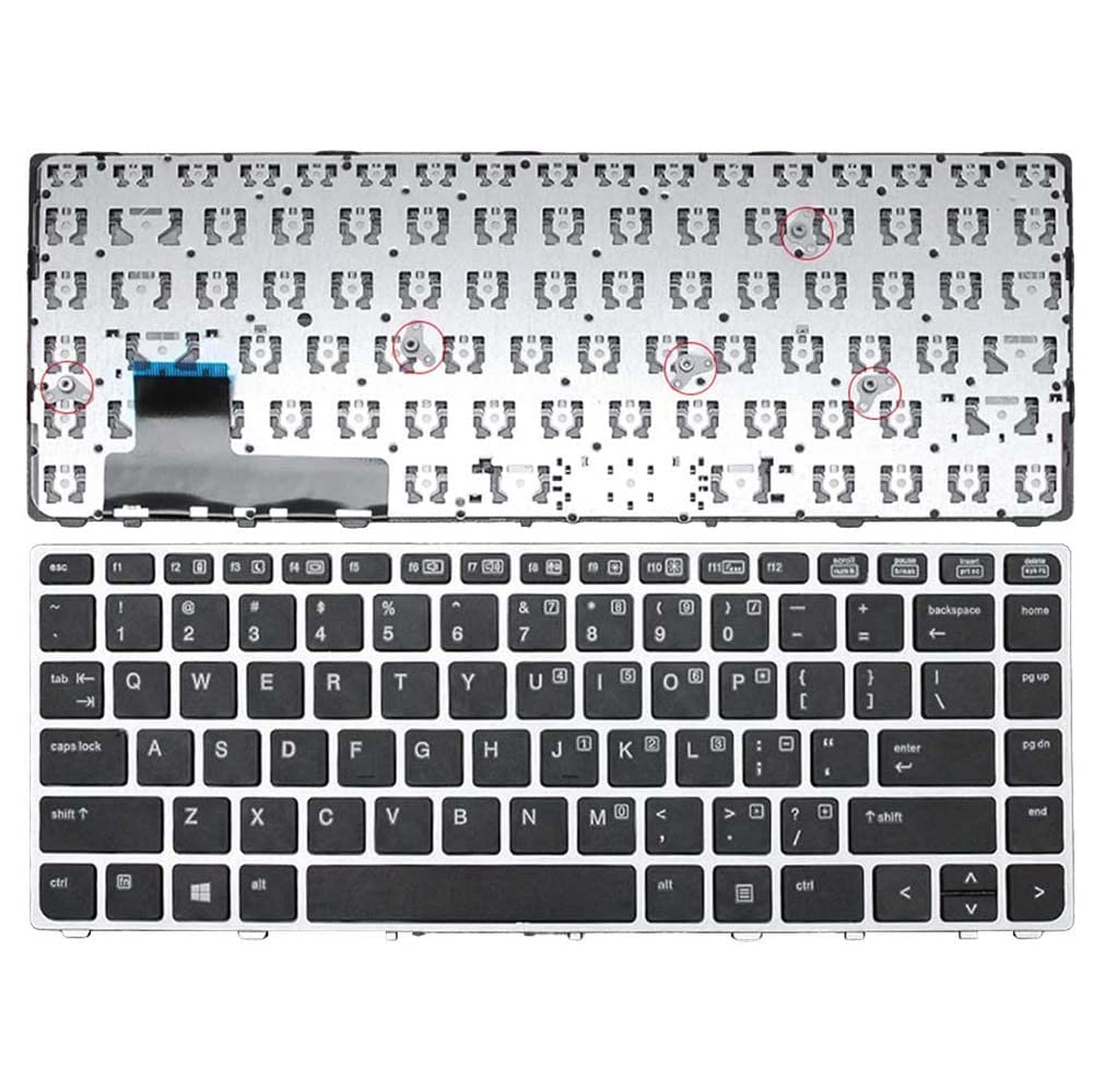 ADIUMA New Keyboard Compatible with EliteBook Folio 9470M 9470 9480 9480M Silver Frame Black Without Point Stick