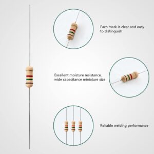 Uiusaur 500pcs 25 Value Carbon Film Resistors Assortment Kit 1 Ohm-1M Ohm with 5% 1/2W for Industrial Electrical and Arduino， TV, LCD Monitor, Radio, Stereo, Game, Refrigerator, Water Heater, etc.