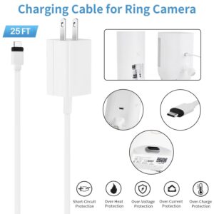 25ft/7.5m Weatherproof Charger Cable for Ring Spotlight Cam Plus/Pro(Battery), Ring Stick Up Cam Pro(Battery), with Power Adapter Continuously Charging Your Ring Camera