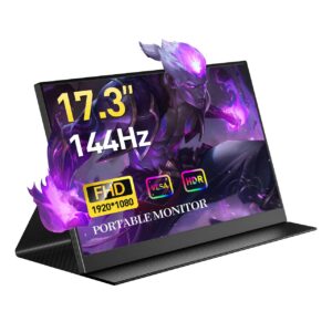 CNBANAN 144Hz Portable Gaming Monitor 17.3" for Laptop FreeSync 1080P HDR IPS USB-C Laptop Monitor VESA Ultra-Slim Dual Speakers Travel Monitor for Laptop Mac Phone Xbox Game Monitor