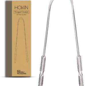 Tongue Scraper for Adults by HOKIN (1Pc Oral Care Pack) Stainless Steel Tongue Cleaners Reduce Bad Breath 100% Metal Tough Scrapers Men and Women Hygiene (1 Count (Pack of 1) U Shaped, Silver)