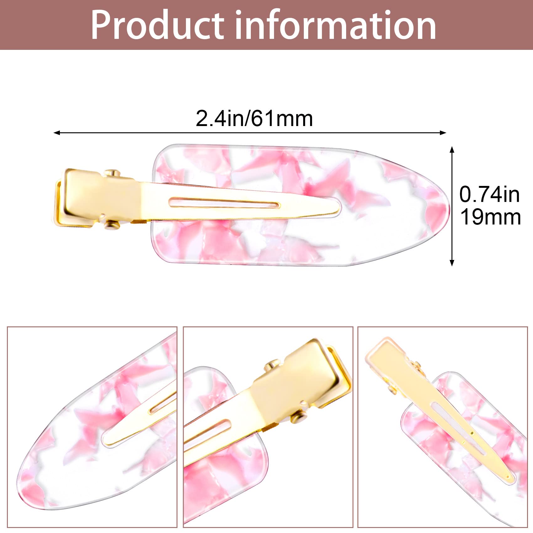 OIIKI 8 PCS Cute Creaseless Hair Accessories: No-Bend Curl Acrylic Barrettes, Metal Hair Clamps for Women and Girls - Pink