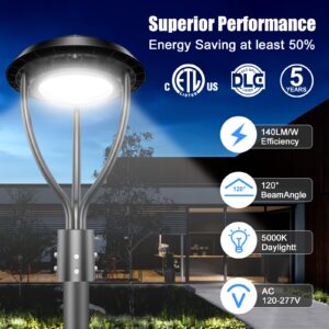 150W LED Post Top Light with Photocell, 150W 120W 90W Adjustable 21000Lm 5000K Outdoor Pole Lights, IP65 Waterproof Post Light Fixtures for Garden Yard Pathway Lighting ETL DLC Listed AC100-277V