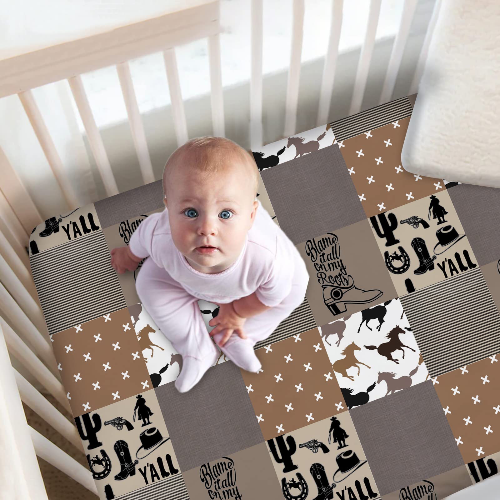 Personalized Cowboy Crib Bedding Set for Baby Boys, Custom Baby Boy Crib Bedding Set with Name, Western Nursery Bedding, 2 Piece Crib Bedding Set, Name Crib Comforter, Crib Fitted Sheet for Baby