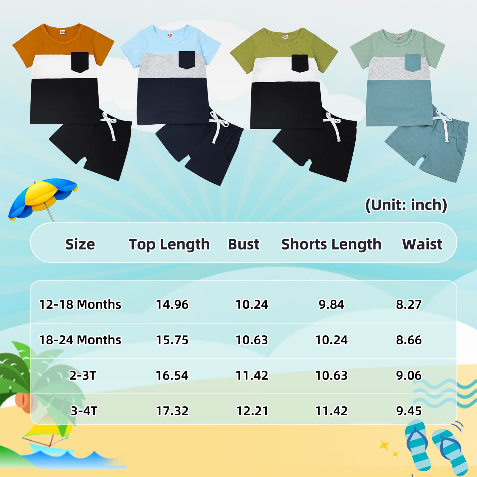 Toddler Boy Clothes 2T Baby Boys Summer Outfits Short Sleeve Patchwork Shirt & Shorts Set 2 Piece, Light Blue 2-3T/90cm