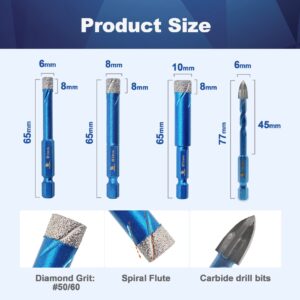 Diamond Drill Bit - BRSCHNITT 1/4 1/4 5/16 3/8 inch for Porcelain Tile Ceramic Stone Granite Marble,Diamond Beveling Chamfer Bit