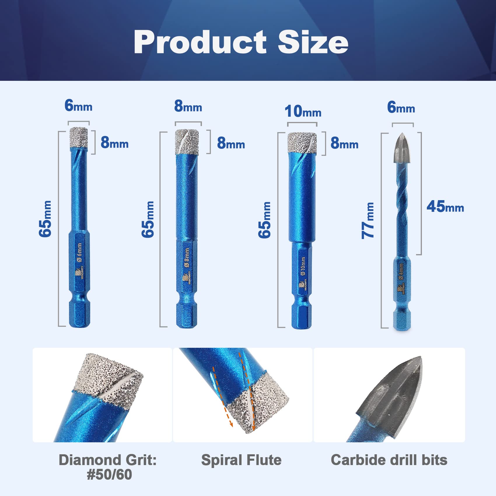 Diamond Drill Bit - BRSCHNITT 1/4 1/4 5/16 3/8 inch for Porcelain Tile Ceramic Stone Granite Marble,Diamond Beveling Chamfer Bit