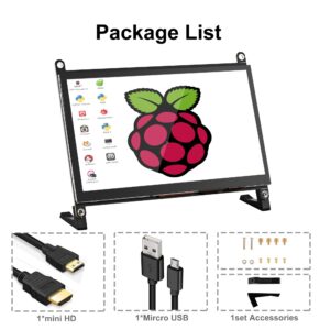 wisecoco 7 Inch Touchscreen Monitor for Raspberry Pi HDMI IPS 1024 x 600 Mini LCD Display for RPI Pi 5/4B/3B 2 Zero B B+ Windows Driver-Free