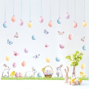 Happy Easter Wall Stickers Easter Egg Wall Decals Easter Bunny Wall Decals Peel and Stick Rabbit Wall Stickers Bunnies Colorful Butterfly Wall Stickers Removable Easter Window Stickers Decorations