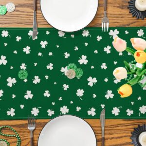 Siilues St Patricks Day Table Runner, Lucky Shamrock St. Patricks Day Decoraions Green Seasonal Spring Holiday Table Decorations for Indoor Outdoor Dining Table Decor (Green, 13'' x 72'')