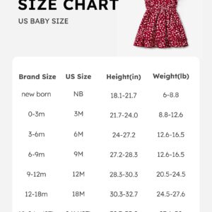 PATPAT Mommy and Me Dresses Floral Printed Bowknot Ruffles Sleeve Dress Mom Daughter Matching Outfits Baby Girls 9-12 Months Vivid Red