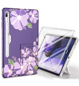 suritch for samsung galaxy tab s7 fe case for tablet s7+ plus, s8+ plus, built-in screen protector & s pen holder full body shockproof protective cover with foldable kickstand, purple cosmos