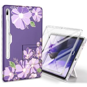 SURITCH for Samsung Galaxy Tab S7 FE Case for Tablet S7+ Plus, S8+ Plus, Built-in Screen Protector & S Pen Holder Full Body Shockproof Protective Cover with Foldable Kickstand, Purple Cosmos