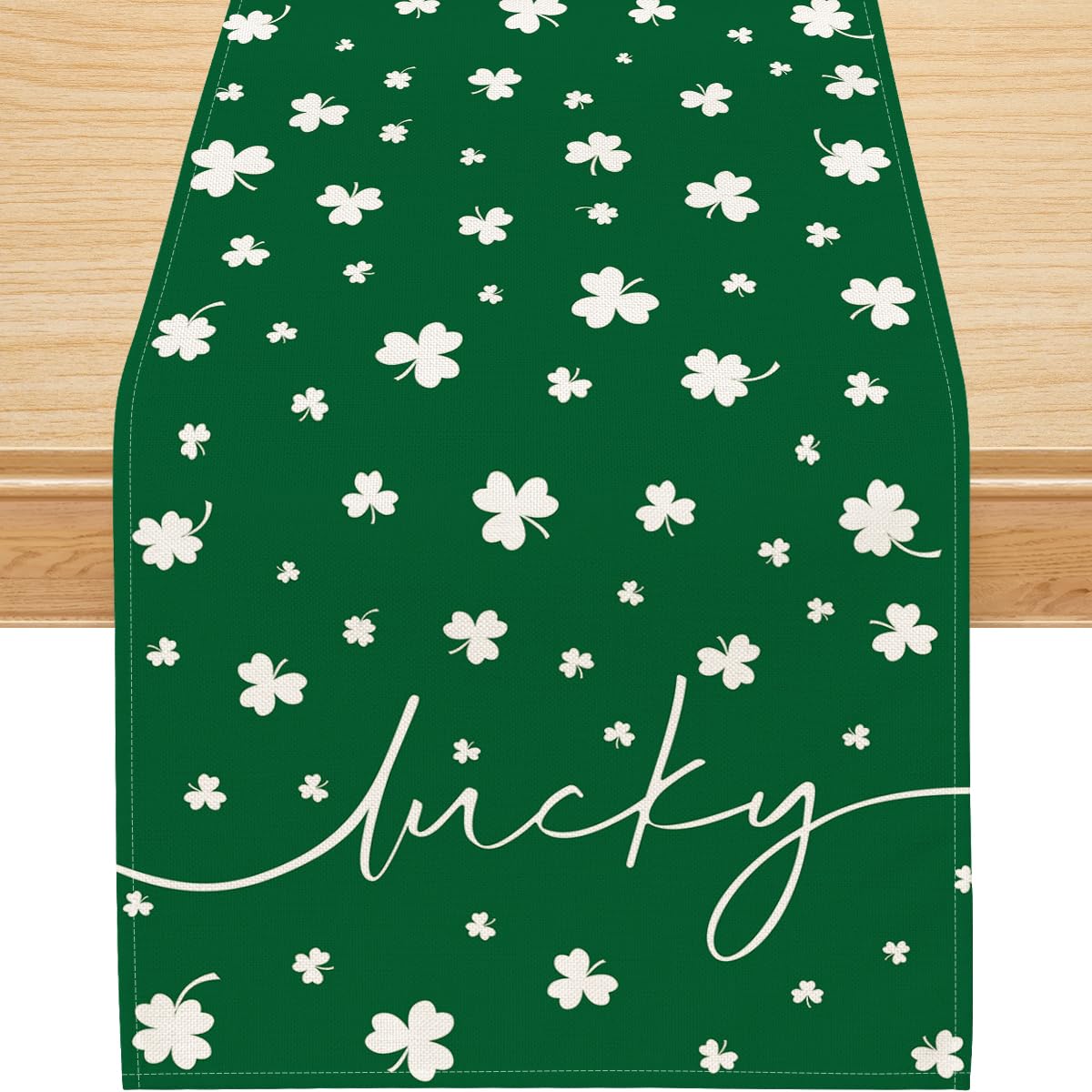 Siilues St Patricks Day Table Runner, Lucky Shamrock St. Patricks Day Decoraions Green Seasonal Spring Holiday Table Decorations for Indoor Outdoor Dining Table Decor (Green, 13'' x 72'')