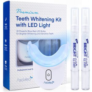 teeth whitening kit - pen with 32x powerful blue-red rechargeable led light, effective for sensitive teeth, comfortable and accelerated teeth whitening by asavea smile