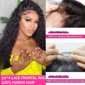 13x4 HD Transparent Lace Front Deep Wave 100% Human Hair Wig Deep Curly Lace Frontal Wigs 180% Density Unprosessed Water Wave Wigs Pre Plucked With Baby Hair Natural Color Hair for Black Women 22inch