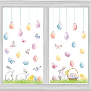 Happy Easter Wall Stickers Easter Egg Wall Decals Easter Bunny Wall Decals Peel and Stick Rabbit Wall Stickers Bunnies Colorful Butterfly Wall Stickers Removable Easter Window Stickers Decorations