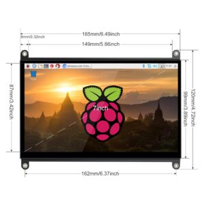 wisecoco 7 Inch Touchscreen Monitor for Raspberry Pi HDMI IPS 1024 x 600 Mini LCD Display for RPI Pi 5/4B/3B 2 Zero B B+ Windows Driver-Free