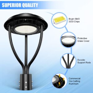 150W LED Post Top Light with Photocell, 150W 120W 90W Adjustable 21000Lm 5000K Outdoor Pole Lights, IP65 Waterproof Post Light Fixtures for Garden Yard Pathway Lighting ETL DLC Listed AC100-277V