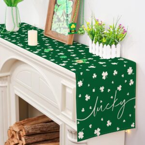 Siilues St Patricks Day Table Runner, Lucky Shamrock St. Patricks Day Decoraions Green Seasonal Spring Holiday Table Decorations for Indoor Outdoor Dining Table Decor (Green, 13'' x 72'')