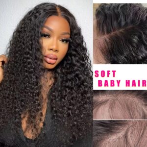 13x4 HD Transparent Lace Front Deep Wave 100% Human Hair Wig Deep Curly Lace Frontal Wigs 180% Density Unprosessed Water Wave Wigs Pre Plucked With Baby Hair Natural Color Hair for Black Women 22inch