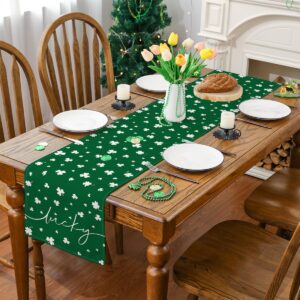 Siilues St Patricks Day Table Runner, Lucky Shamrock St. Patricks Day Decoraions Green Seasonal Spring Holiday Table Decorations for Indoor Outdoor Dining Table Decor (Green, 13'' x 72'')