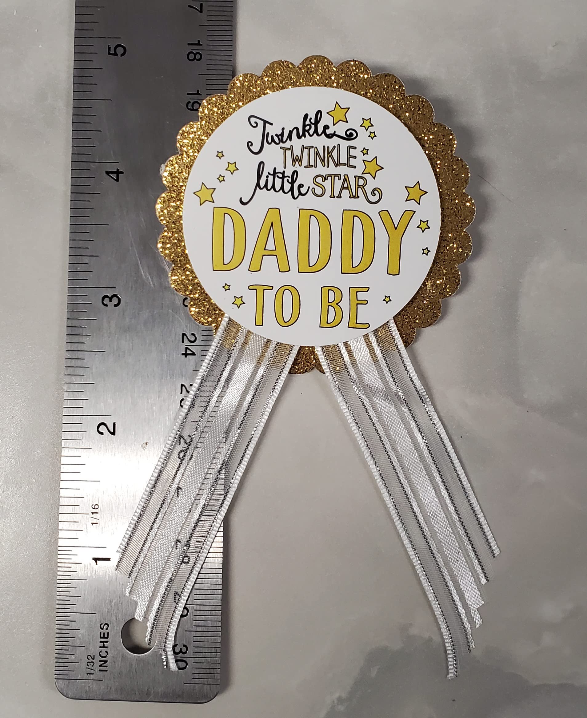 Amy's Bubbling Boutique Twinkle Little Star Baby Shower Mommy Sash & Daddy to Be Pin White & Gold Gift Set