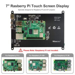 wisecoco 7 Inch Touchscreen Monitor for Raspberry Pi HDMI IPS 1024 x 600 Mini LCD Display for RPI Pi 5/4B/3B 2 Zero B B+ Windows Driver-Free