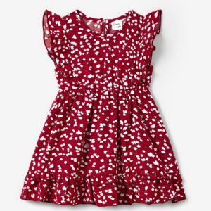 PATPAT Mommy and Me Dresses Floral Printed Bowknot Ruffles Sleeve Dress Mom Daughter Matching Outfits Baby Girls 9-12 Months Vivid Red