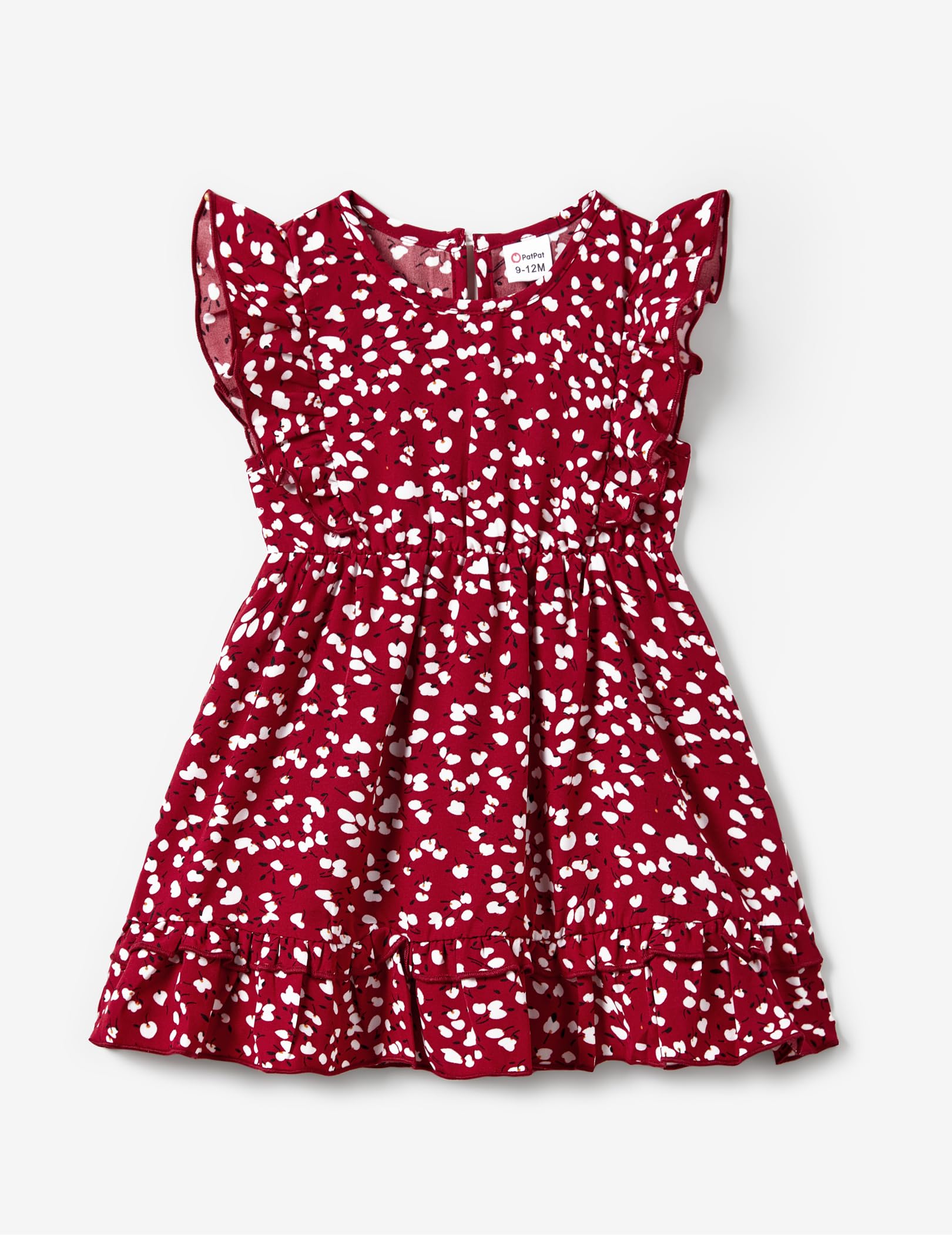 PATPAT Mommy and Me Dresses Floral Printed Bowknot Ruffles Sleeve Dress Mom Daughter Matching Outfits Baby Girls 9-12 Months Vivid Red