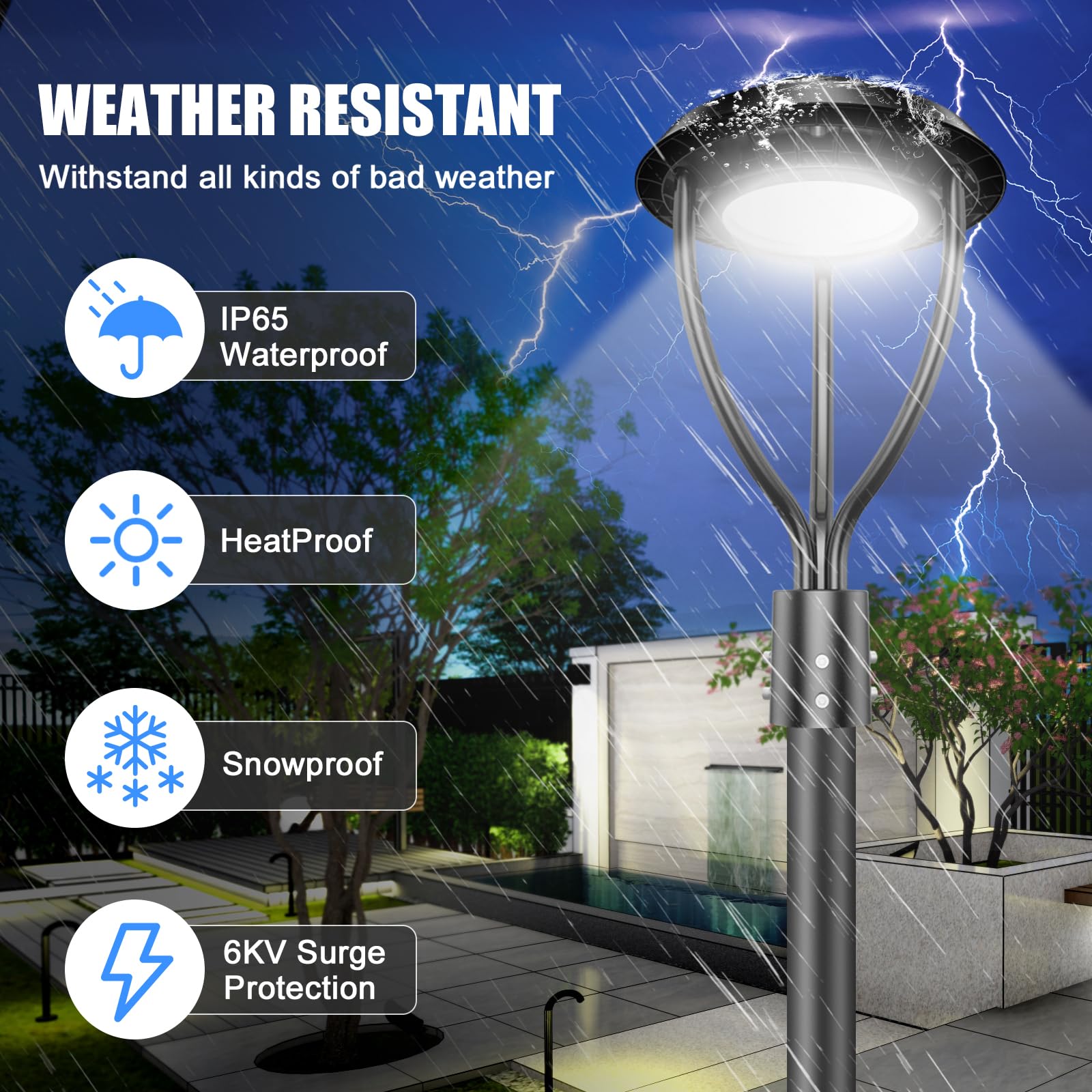 150W LED Post Top Light with Photocell, 150W 120W 90W Adjustable 21000Lm 5000K Outdoor Pole Lights, IP65 Waterproof Post Light Fixtures for Garden Yard Pathway Lighting ETL DLC Listed AC100-277V