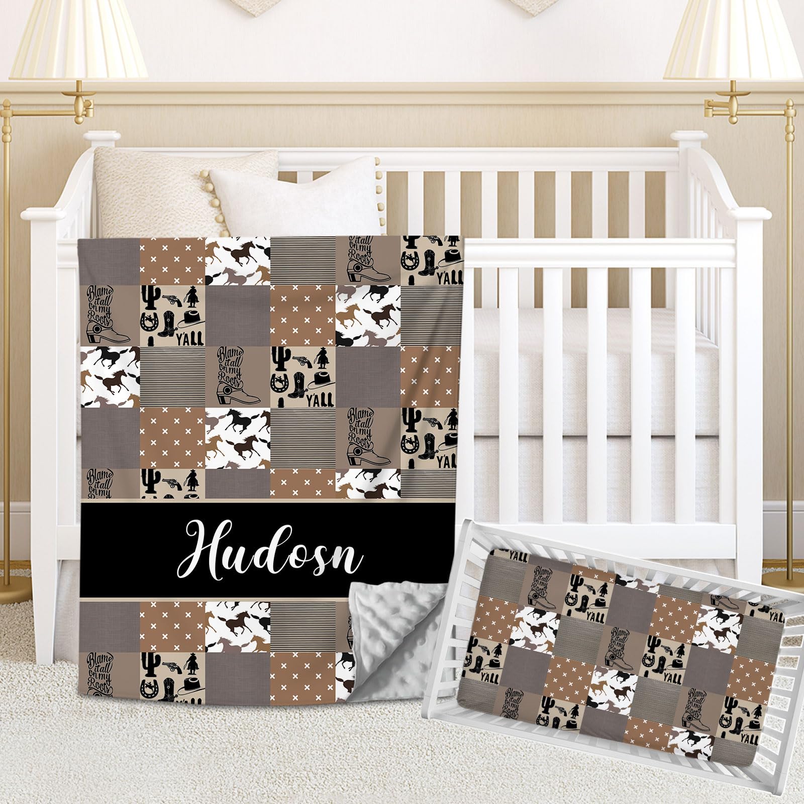 Personalized Cowboy Crib Bedding Set for Baby Boys, Custom Baby Boy Crib Bedding Set with Name, Western Nursery Bedding, 2 Piece Crib Bedding Set, Name Crib Comforter, Crib Fitted Sheet for Baby