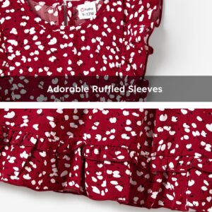 PATPAT Mommy and Me Dresses Floral Printed Bowknot Ruffles Sleeve Dress Mom Daughter Matching Outfits Baby Girls 9-12 Months Vivid Red