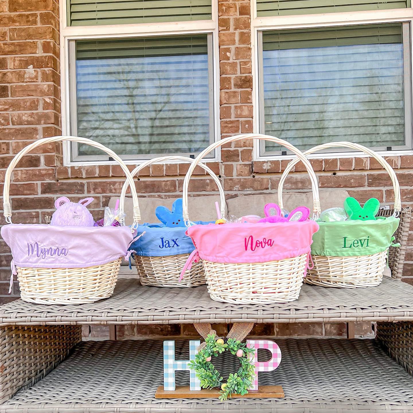 Personalization Universe Personalized Hand-Woven Willow Easter Basket with Folding Handle - First Easter, Egg Hunt, Vintage-Inspired Design, Embroidered with Any Name - Light Pink