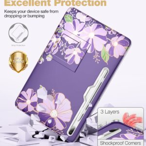 SURITCH for Samsung Galaxy Tab S7 FE Case for Tablet S7+ Plus, S8+ Plus, Built-in Screen Protector & S Pen Holder Full Body Shockproof Protective Cover with Foldable Kickstand, Purple Cosmos