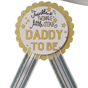 Amy's Bubbling Boutique Twinkle Little Star Baby Shower Mommy Sash & Daddy to Be Pin White & Gold Gift Set