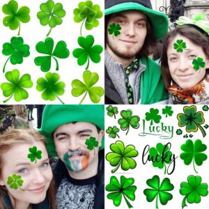 FANRUI 48 PCS 3D Shamrock Temporary Tattoos For Kids Adults Irish Party Favor Accessories, St. Patrick's Day Tattoos Stickers Women Men, Saint Patricks Day Tattoo Lucky Green Four Leaf Clover Decals