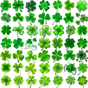 fanrui 48 pcs 3d shamrock temporary tattoos for kids adults irish party favor accessories, st. patrick's day tattoos stickers women men, saint patricks day tattoo lucky green four leaf clover decals