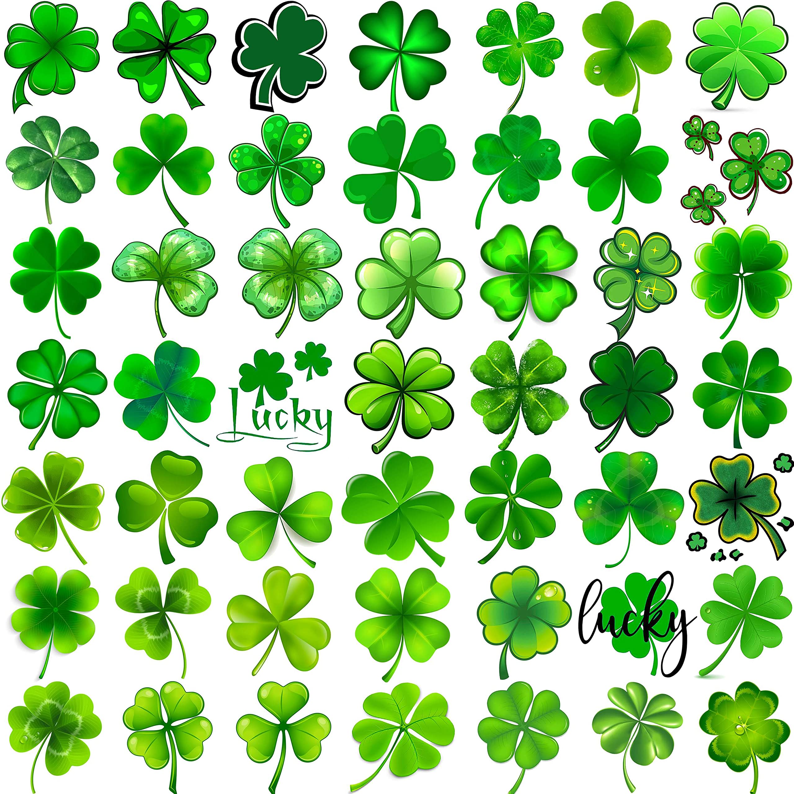 FANRUI 48 PCS 3D Shamrock Temporary Tattoos For Kids Adults Irish Party Favor Accessories, St. Patrick's Day Tattoos Stickers Women Men, Saint Patricks Day Tattoo Lucky Green Four Leaf Clover Decals