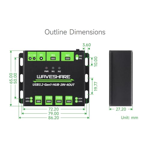 Waveshare Industrial Grade USB HUB, Extending 4X USB 3.2 Ports, Switchable Dual Hosts, Multi Protections