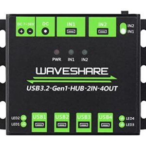 Waveshare Industrial Grade USB HUB, Extending 4X USB 3.2 Ports, Switchable Dual Hosts, Multi Protections