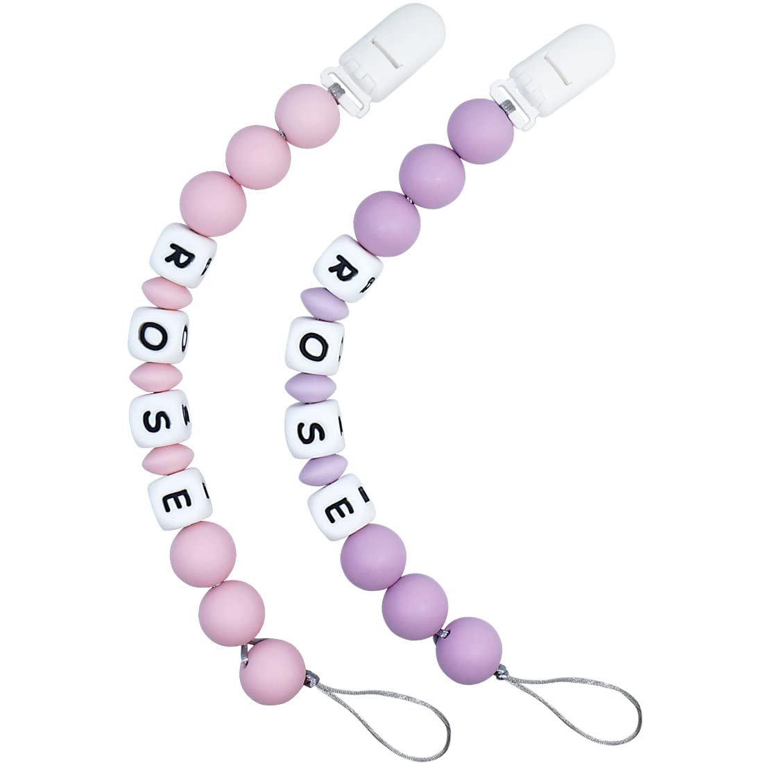 Pack of 2 Personalized Stroller Clip with Name(LightPink+Lightpurple)