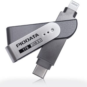 piodata ixflash 1 tb mfi certified flash pen drive for iphone/ipad/mac/pc usb 3.1 type c lightning external storage memory photo stick