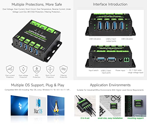 Waveshare Industrial Grade USB HUB, Extending 4X USB 3.2 Ports, Switchable Dual Hosts, Multi Protections